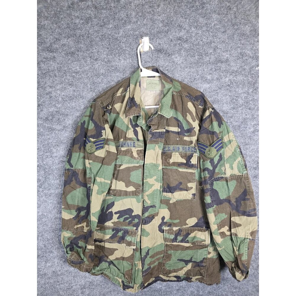 VINTAGE US Air Force Jacket Mens Medium Long Woodland Camo BDU Coat Ripstop 90s